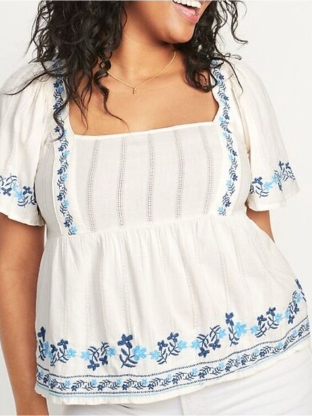 NEW ~ Old Navy Flutter-Sleeve Smocked Matching EmbroiderySwing Blouse